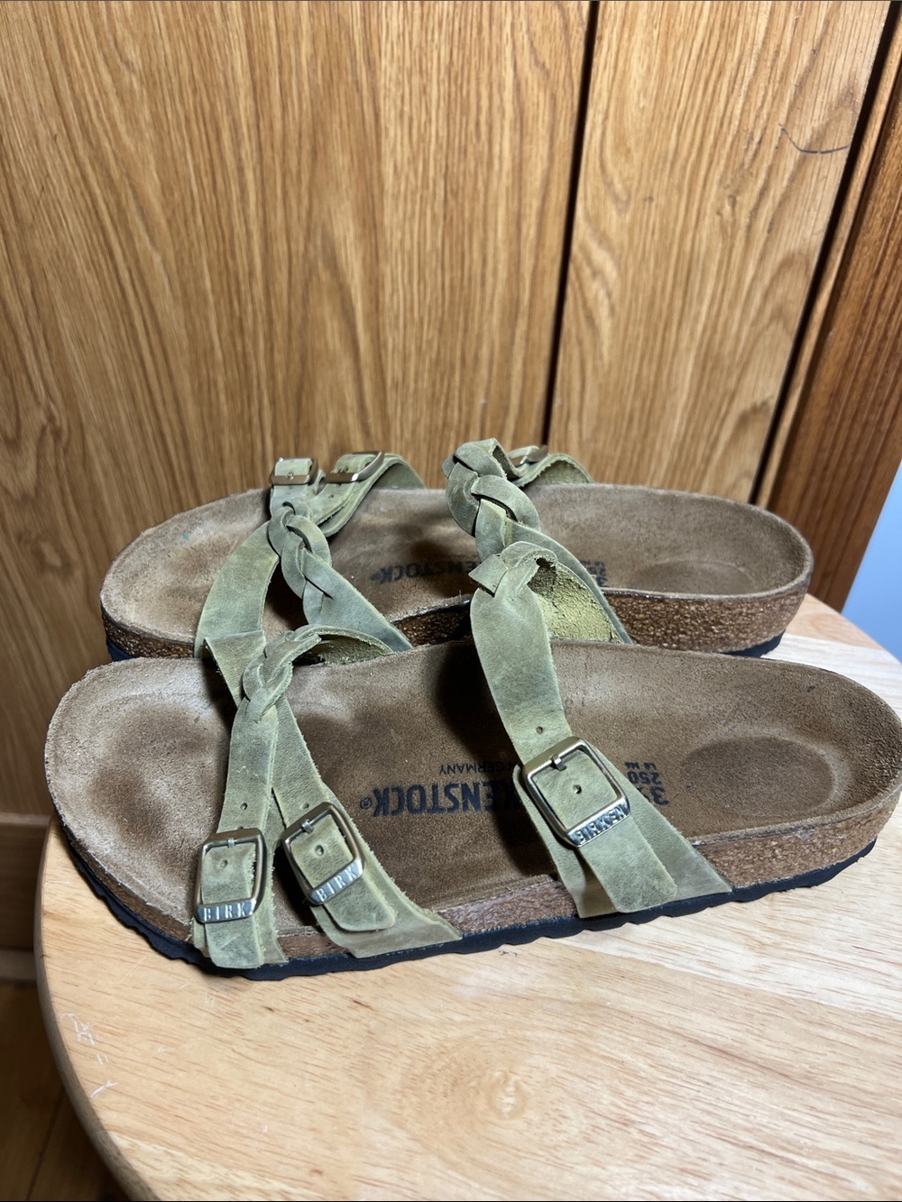 Birkenstock Braided Strappy Sandals in Olive Green - Picture 2 of 6
